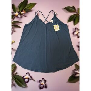 LuLaRoe XL Tank Top Teal Blue Sleeveless Cross Back Casual Blouse Shirt‎